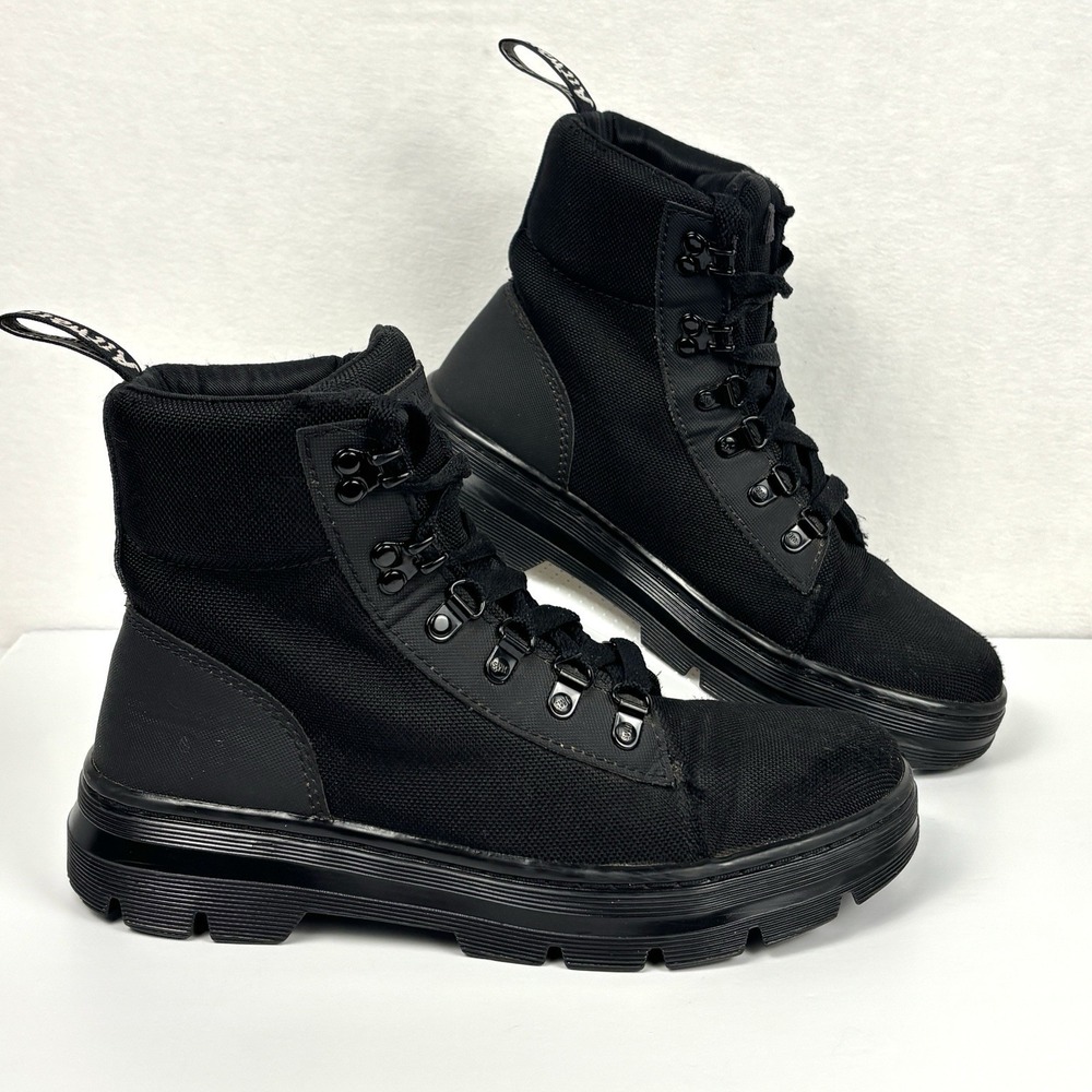 Dr. Martens Combs W Combat Boots Black Canvas Womens Size 8 Ankle Lace Up AW004 - Picture 2 of 12
